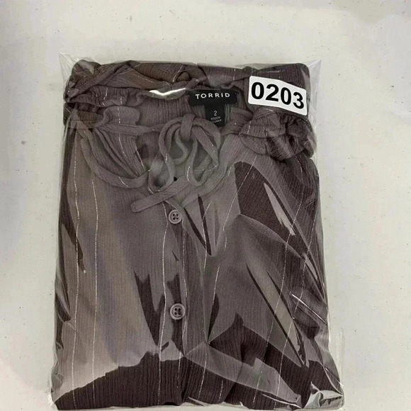 Torrid 2 Crinkle Gauze Lurex Peasant Blouse Top Shirt Purple Hippy Minimalistic - Picture 10 of 10